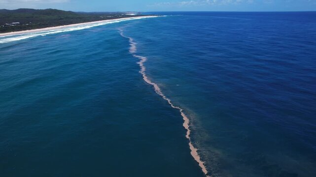 Halocline - Pycnocline - Natural Oceanic Phenomenon In Pottsville Main Beach, NSW, Australia. - aerial shot