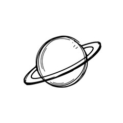Planet with ring icon logo design. Saturn planet sign and symbol. Space planet icon. Hand drawn doodle style celestial object for astronomy and galaxy projects. © Salma