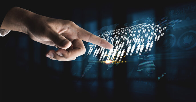 Hand Pointing Towards Digital Network Connections Representing Global People Interactions and Social Media Engagement in Modern Technology Environment Quark.