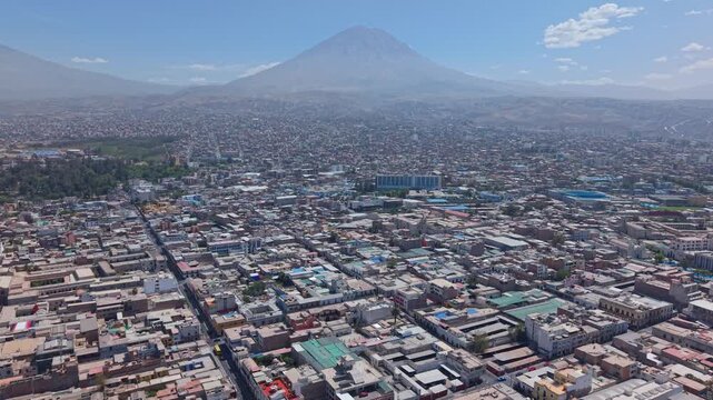 Mount Misti and Arequipa cityscape with vibrant sunny skies