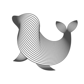 Seal wireframe line art. Abstract marine mammal. Flowing curved lines vector. Seal animal striped silhouette. Ocean themes, environmental awareness, conservation graphics. Modern Illustration. 