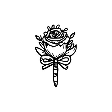 Wedding boutonniere icon logo design. Hand drawn flower lapel sign and symbol. Floral boutonniere icon. Groom wedding accessory.