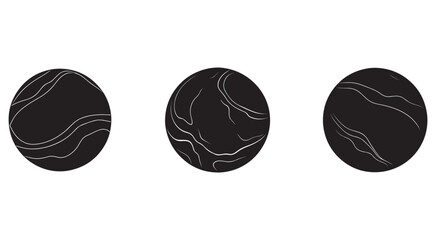 Fototapeta premium Three black marble spheres with white veins on white background graphic design elements