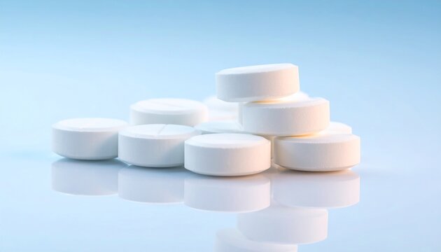 White round medical pills stacked.