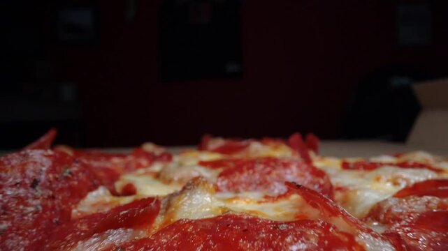 Close-up Footage of Hot Delicious Pizza with Melting Cheese