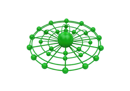 Green atomic structure model with electrons and nucleus isolated on transparent background