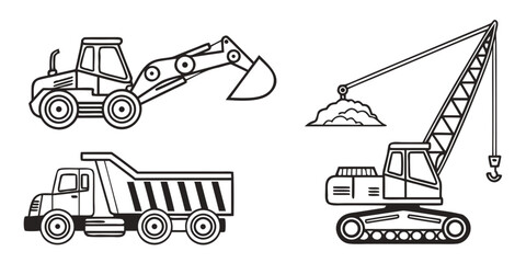 Construction vehicles including excavator and crane © jaman