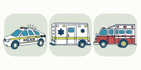 Emergency vehicles including police car ambulance and fire truck © jaman
