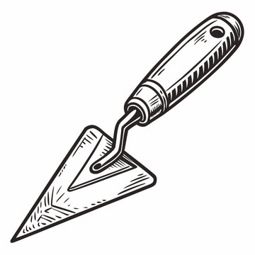 A trowel with a handle and a flat triangular blade