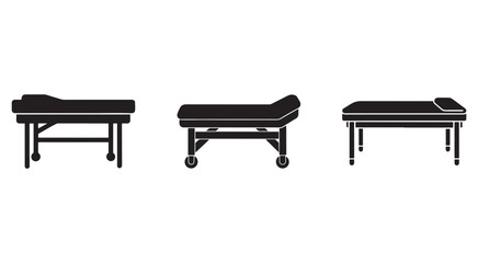 Fototapeta premium Three different views of a massage table with wheels and cushions for therapy and relaxation treatments professional spa equipment