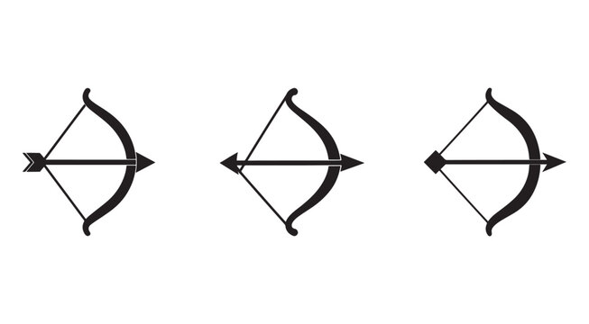 Three different types of bows and arrows for hunting or target shooting sports  archery equipment  bow and arrow designs