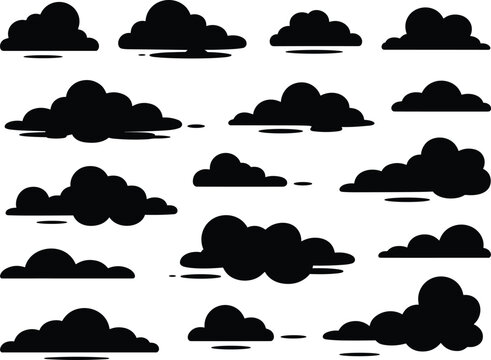 Assortment of Black Silhouette Cloud Shapes with Shadows icon