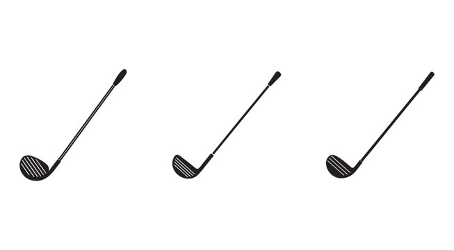 Three golf clubs with striped pattern on the club heads  isolated on white background