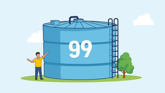 Large Blue Water Tank with Number 99.