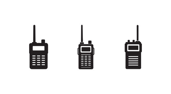 Three walkie talkies with antennas and buttons for communication  electronic devices for twoway radio communication