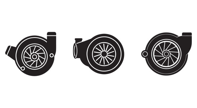 Turbocharger icons in different angles  turbochargers for cars and engines  vehicle turbochargers