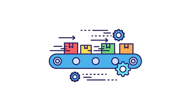 Conveyor Belt with Colored Boxes and Gears.