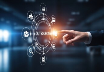 Fototapeta premium A hand interacting with an outsourcing concept in a modern business environment