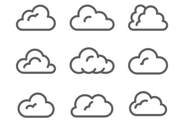 Fototapeta premium Nine Simple Outline Cloud Icons on a White Background symbol weather