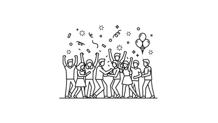 Fototapeta premium Group of People Celebrating with Balloons and Confetti.