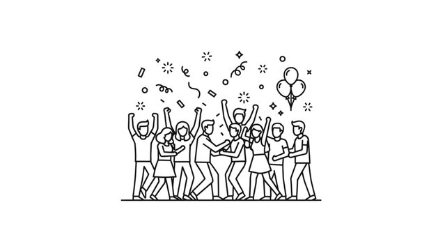 Group of People Celebrating with Balloons and Confetti.