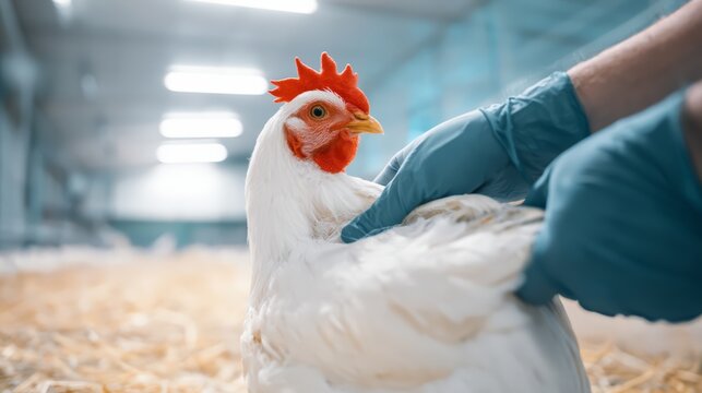 A poultry hen health check by veterinarian.