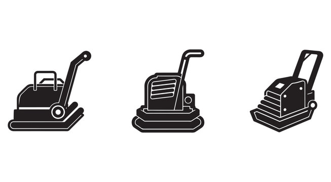 Three different plate compactor machines for construction and paving  industrial equipment for soil and asphalt compaction