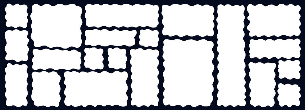 Organic doodle frames featuring wavy square borders and irregular shapes. Hand-drawn rectangle elements with zigzag patterns, perfect for creative