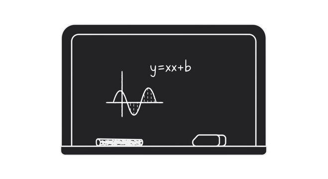Blackboard with mathematical equation and graph.