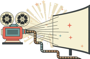 Fototapeta premium A film projector is playing a movie on the screen