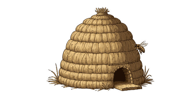 Bee hive made of straw and grass.