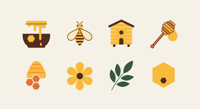Honeycomb and bee icons set.
