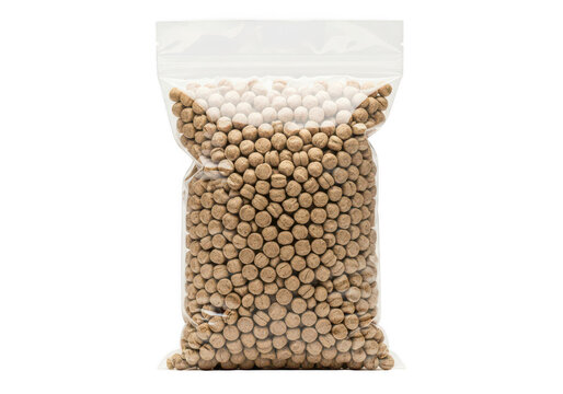 Pack of brown kibble dog food isolated on transparent background