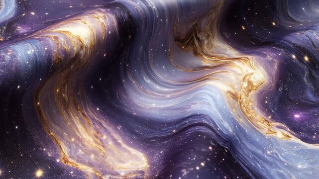 Swirling marble patterns filled with galaxy-inspired stars create a cosmic atmosphere in vibrant colors