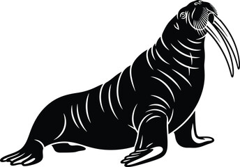 Obraz premium A black and white illustration of a walrus
