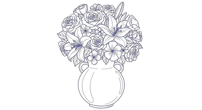 Blue Floral Bouquet in Vase on White