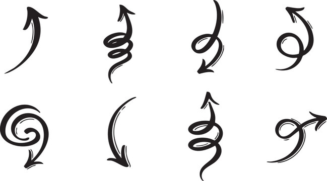 Hand-Drawn Loopy Spiral Arrow Set: Sketchy Doodle Vector Swirls