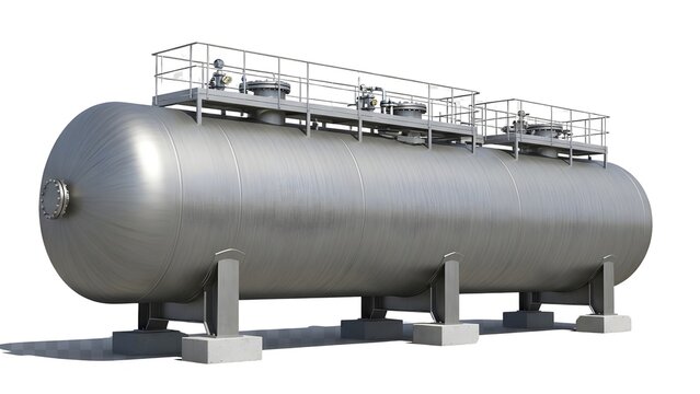 A large industrial storage tank on transparent background
