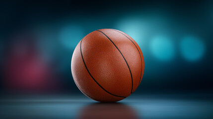 Obraz premium Close-up of a basketball on a blue gradient background