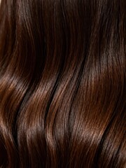 Fototapeta premium A close-up of dark brown wavy hair, clearly showing the smooth and shiny healthy texture of the hair strands, making it a material image suitable for hair, hair quality and hairdressing scenarios. 