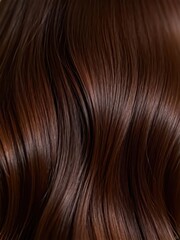 Naklejka premium A close-up of dark brown wavy hair, clearly showing the smooth and shiny healthy texture of the hair strands, making it a material image suitable for hair, hair quality and hairdressing scenarios. 