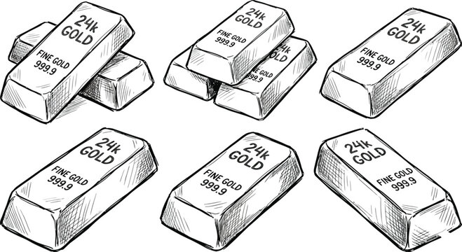 Gold Bars Icon Set for Finance, investment and Wealth business concept. Shining gold bar in outline and flat symbol. use for website design, logo, app, template, and ui. 
