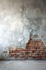 Old Plaster Wall With Cracks and Exposed Brick in an Abandoned Building at a Forgotten Site During Daylight Hours