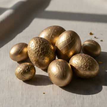 Luxury Easter Background with Gold Eggs on Neutral Tone