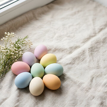 Easter Sale Banner with Pastel Eggs and Copy Space