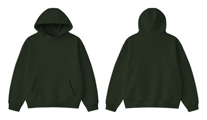 Blank Army Green Hoodie Front and Back Mockup Isolated on Transparent Background © Drip
