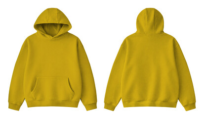 Blank Yellow Hoodie Front and Back Mockup Isolated on Transparent Background © Drip