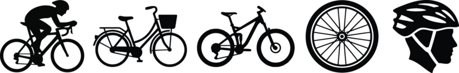 Collection of various bicycle and unicycle icons in a grid layout, showcasing different styles and wheel configurations  © Sheikh