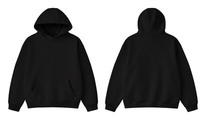 Blank Black Hoodie Front and Back Mockup Isolated on Transparent Background © Drip