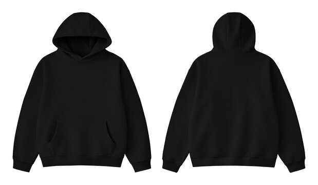 Blank Black Hoodie Front and Back Mockup Isolated on Transparent Background
